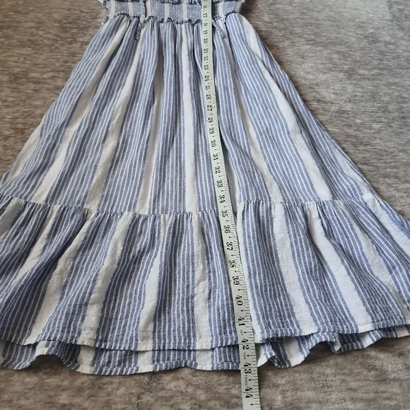 Rails Ashlyn Levanzo Striped Dress Sleeveless Smock Ruffle Blue Midi Linen Rayon - Picture 6 of 12